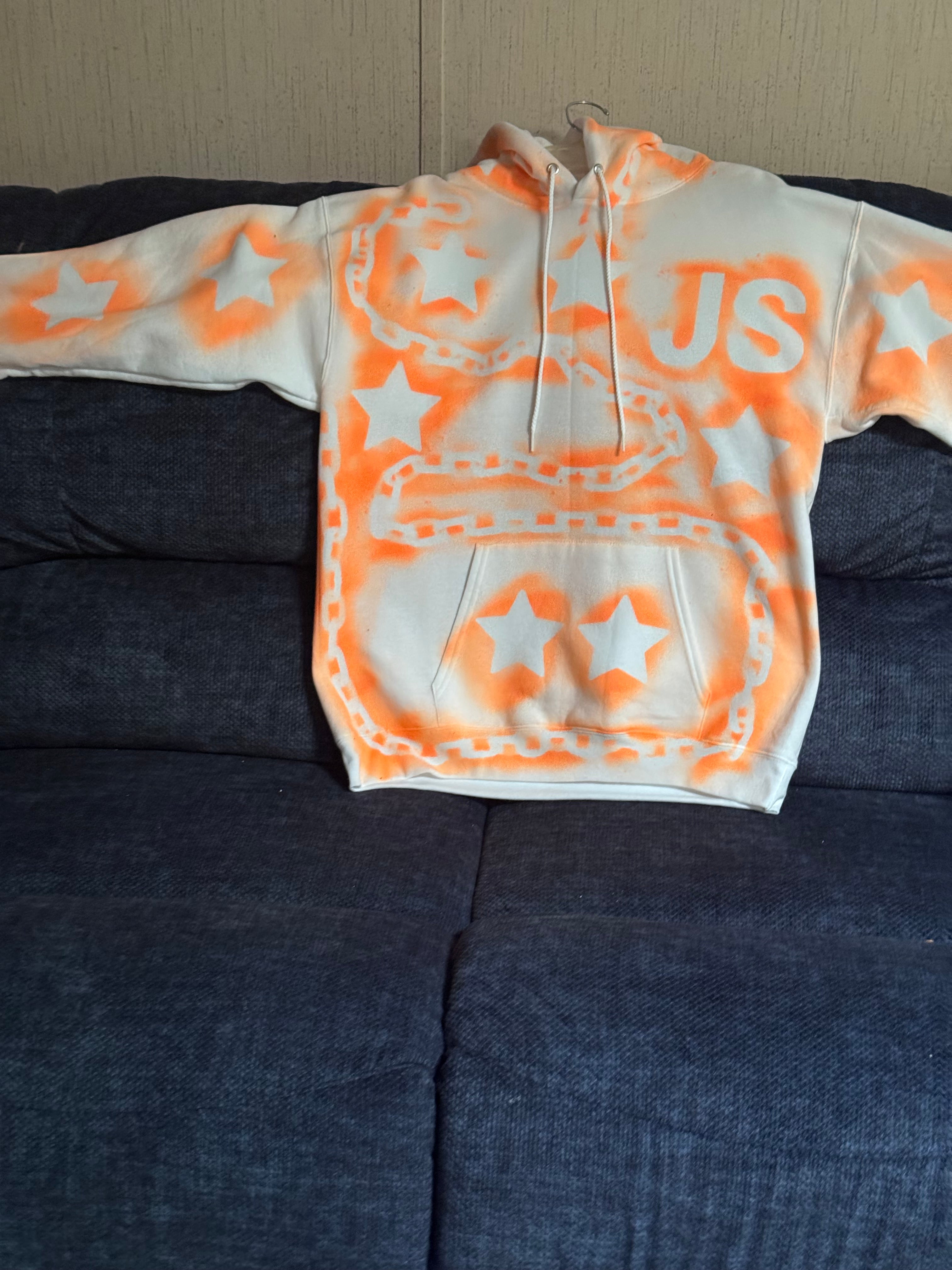 Orange on White Custom Hoodie - Bold Hand-Designed Streetwear